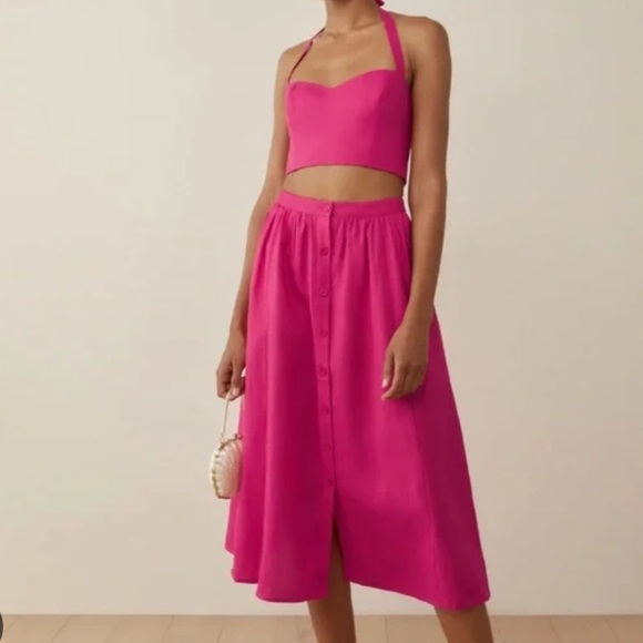 Reformation Dresses & Skirts - Reformation Orzo Linen Two Piece Midi skirt and top pink size 0
